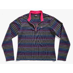 quarter zip pullover top women size 8 navy rainbow stripe LGBT pride golf sport
